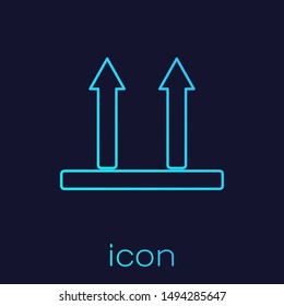 Turquoise line This side up icon isolated on blue background. Two arrows indicating top side of packaging. Cargo handled so these arrows always point up.  Vector Illustration