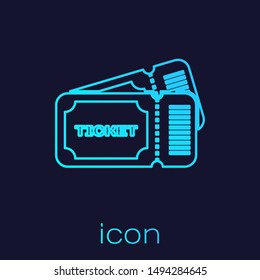 Turquoise line Ticket icon isolated on blue background.  Vector Illustration
