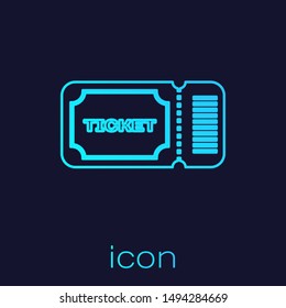 Turquoise line Ticket icon isolated on blue background.  Vector Illustration