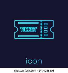 Turquoise line Ticket icon isolated on blue background.  Vector Illustration