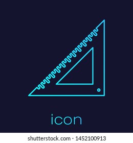 Turquoise line Triangular ruler icon isolated on blue background. Straightedge symbol. Geometric symbol.  Vector Illustration