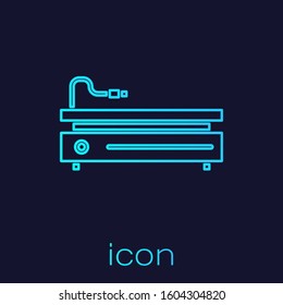 Turquoise line Video game console icon isolated on blue background.  Vector Illustration