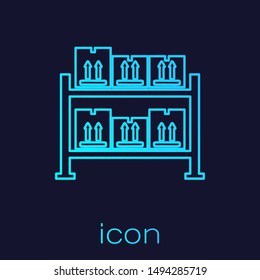 Turquoise line Warehouse icon isolated on blue background.  Vector Illustration