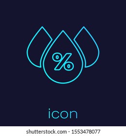 Turquoise line Water drop percentage icon isolated on blue background. Humidity analysis.  Vector Illustration