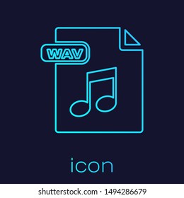 Turquoise line WAV file document. Download wav button icon isolated on blue background. WAV waveform audio file format for digital audio riff files.  Vector Illustration