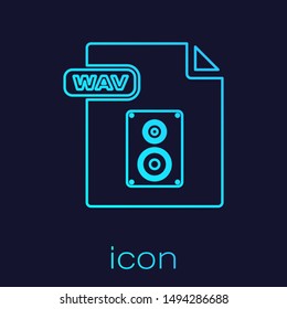 Turquoise line WAV file document. Download wav button icon isolated on blue background. WAV waveform audio file format for digital audio riff files.  Vector Illustration