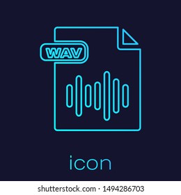 Turquoise line WAV file document. Download wav button icon isolated on blue background. WAV waveform audio file format for digital audio riff files.  Vector Illustration