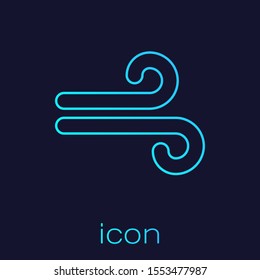 Turquoise line Wind icon isolated on blue background. Windy weather.  Vector Illustration