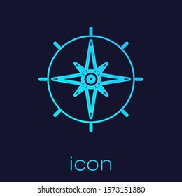 Turquoise line Wind rose icon isolated on blue background. Compass icon for travel. Navigation design.  Vector Illustration