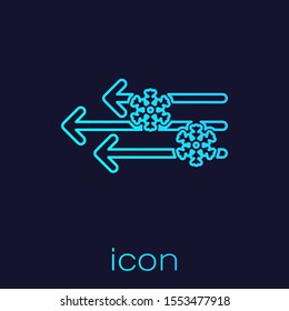 Turquoise line Wind and snow icon isolated on blue background. Windy weather.  Vector Illustration