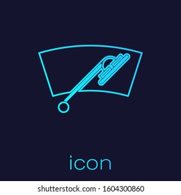 Turquoise line Windscreen wiper icon isolated on blue background.  Vector Illustration