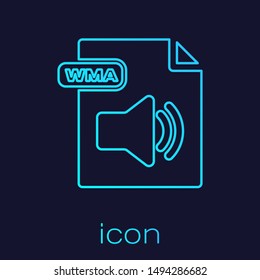 Turquoise line WMA file document. Download wma button icon isolated on blue background. WMA file symbol. Wma music format sign.  Vector Illustration