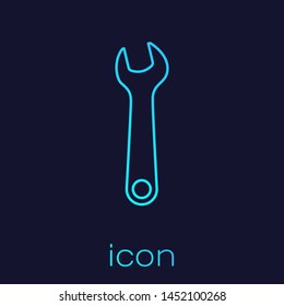 Turquoise line Wrench icon isolated on blue background. Spanner repair tool. Service tool symbol.  Vector Illustration