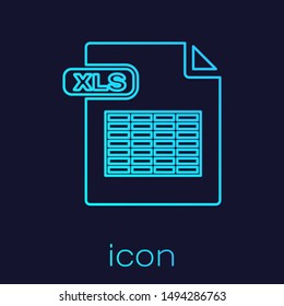 Turquoise line XLS file document. Download xls button icon isolated on blue background. Excel file symbol.  Vector Illustration