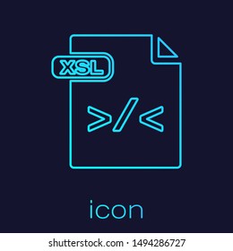 Turquoise line XSL file document. Download xsl button icon isolated on blue background. Excel file symbol.  Vector Illustration