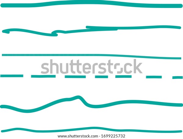 Turquoise  lines hand drawn vector set\
isolated on white background. Collection of doodle lines, hand\
drawn template. Turquoise marker and grunge brush stroke lines,\
vector illustration