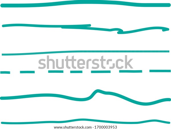 Turquoise  lines hand drawn vector set
isolated on white background. Collection of doodle lines, hand
drawn template. Turquoise marker and grunge brush stroke lines,
vector illustration