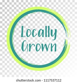Turquoise locally grown food icon, label vector, round emblem for products packaging, food pack. Products grown on local farms sign, native grown tag circle frame, logo shape label graphic design.