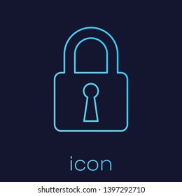 Turquoise Lock line icon isolated on blue background. Closed padlock sign. Cyber security concept. Digital data protection. Safety safety. Vector Illustration