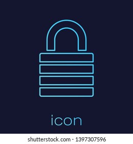 Turquoise Lock line icon isolated on blue background. Padlock sign. Security, safety, protection, privacy concept. Vector Illustration