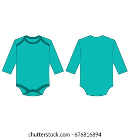 turquoise long sleeve back and front baby romper bodysuit isolated vector