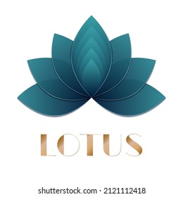 Turquoise Lotus Flower Logo, Icon, Greeting Card On White Background.