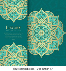 Turquoise luxury invitation card design with vector mandala pattern. Vintage ornament template. Can be used for background and wallpaper. Elegant and classic vector elements great for decoration.