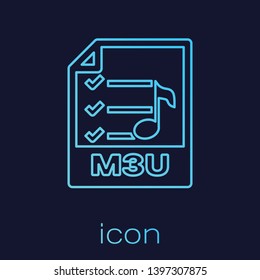 Turquoise M3U file document icon. Download m3u button line icon isolated on blue background. M3U file symbol. Vector Illustration