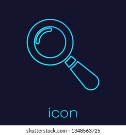 Turquoise Magnifying glass line icon isolated on blue background. Search, focus, zoom, business symbol. Vector Illustration