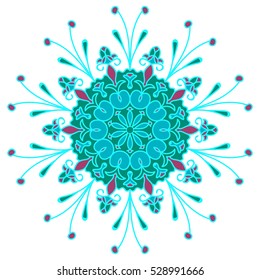 Turquoise mandala. Vintage decorative elements. Hand drawn background. Islam, Arabic, Indian, ottoman motifs. mandala with a golden hue. Round  Pattern. openwork line floral design, for decoration