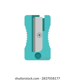 Turquoise manual pencil sharpener isolated on white, school stationery illustration