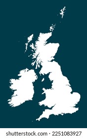 The turquoise map of the British Islands isolated on grey background. Vector illustration