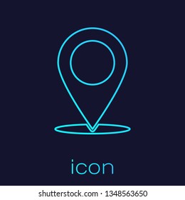 Turquoise Map pin line icon isolated on blue background. Pointer symbol. Location sign. Navigation map, gps, direction, place, compass, contact, search concept. Vector Illustration