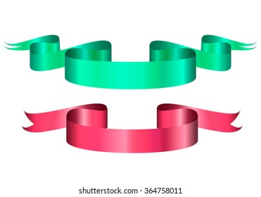 turquoise, marine,  colored ribbon realistic glossy vector illustration set. Web design, icon, page element. Heading, greeting, congratulatory card element.