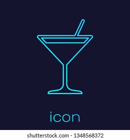 Turquoise Martini glass line icon isolated on blue background. Cocktail icon. Wine glass icon. Vector Illustration