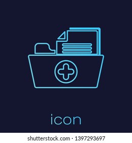 Turquoise Medical health record folder for healthcare line icon isolated on blue background. Patient file icon. Medical history symbol. Vector Illustration