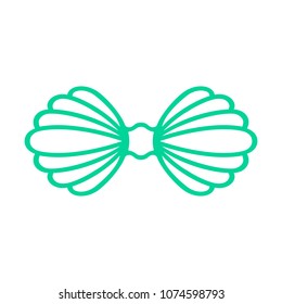 Turquoise mermaid bra. Outline mermaid top - t-shirt design. Scallop sea shell. Clam. Conch. Seashell - flat vector icon.