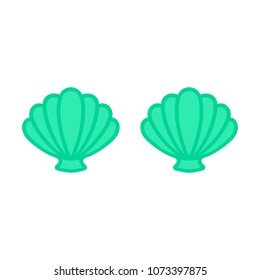 Turquoise mermaid bra. Mermaid top - t-shirt design. Scallop sea shell. Clam. Conch. Seashell - flat vector icon.