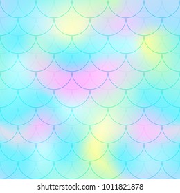 Turquoise mermaid scale vector background. Pastel color iridescent background. Fish scale pattern. Seamless pattern swatch. Holographic gradient seamless pattern. Abstract soft texture. Mermaid skin