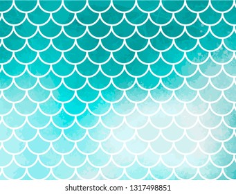 Turquoise mermaid scales. Fish scales. Underwater sea pattern. Vector illustration. Perfect for print design for textile, poster, greeting card, invitation.