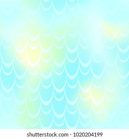 Turquoise mermaid vector background. Light iridescent background. Fish scale pattern. Mermaid seamless pattern tile. Holographic gradient. Mermaid skin seamless pattern. Mermaid wrapping paper