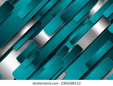 Turquoise and metallic stripes abstract technology background. Geometry vector background
