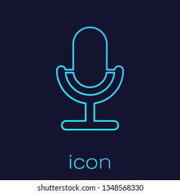 Turquoise Microphone line icon isolated on blue background. On air radio mic microphone. Speaker sign. Vector Illustration
