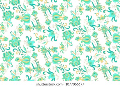 Turquoise - mint seamless vector floral pattern on white background