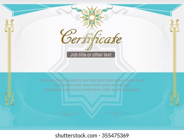 Turquoise modern certificate with gold elements