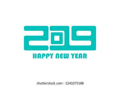 Turquoise modern simple flat style Happy New Year 2019 sign concept isolated on white. Vector illustration