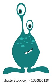 Turquoise monster with big feet vector illustration on white background.