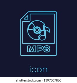 Turquoise MP3 file document icon. Download mp3 button line icon isolated on blue background. Mp3 music format sign. MP3 file symbol. Vector Illustration