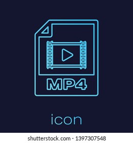 Turquoise MP4 file document icon. Download mp4 button line icon isolated on blue background. MP4 file symbol. Vector Illustration