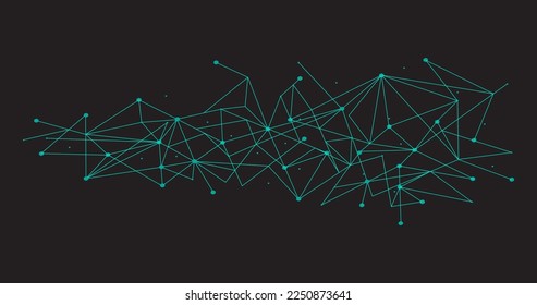 Turquoise network. Abstract connection on black background. Network technology background with dots and lines for desktop. Ai background. Modern abstract concept. Line background, network technology
